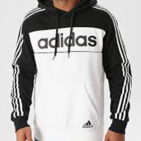 Adidas Essentials Colorblock Spell Out Hoodie Men's S Black White Sweatshirt - Picture 2 of 9